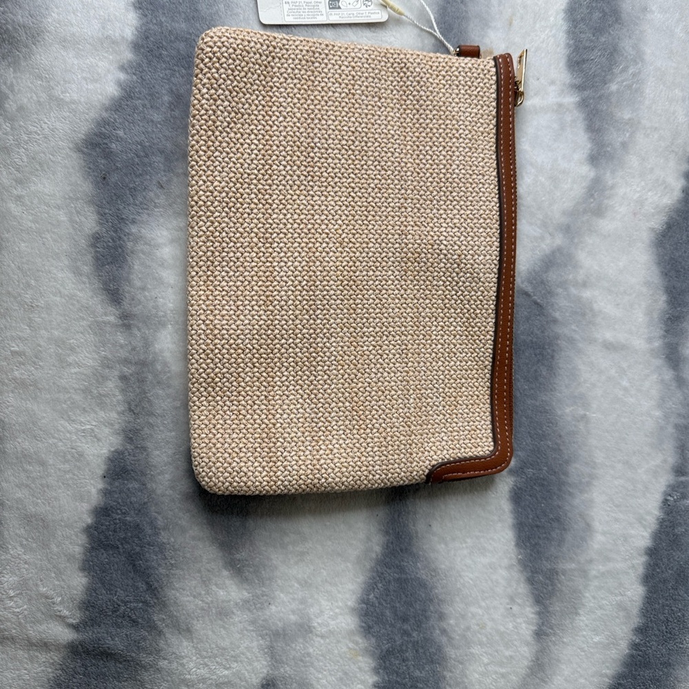 Primark Beige Woven Cosmetic Pouch with Brown Trim